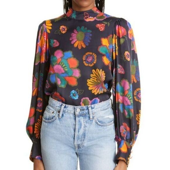 Farm Rio x Anthropologie 301973 Women's Sz XL Multi Lilys Garden L/S Blouse - Picture 12 of 12
